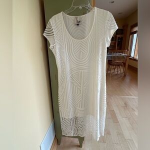 Long/Maxi Ivory Women’s Ttee for Anthropologie Dress with Sheer Overlay - Sz MP